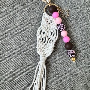 Handmade Macramé Keychain with Beaded Charm
